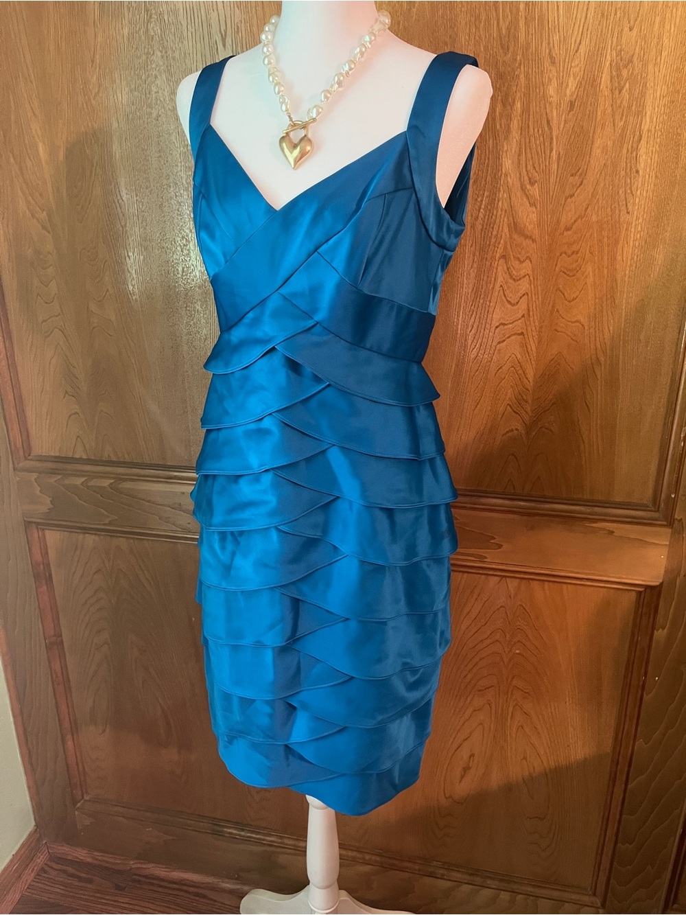Sz 8 London Times Royal Aegean Blue Ruffle Tiered BodyCon Dress - Picture 3 of 17